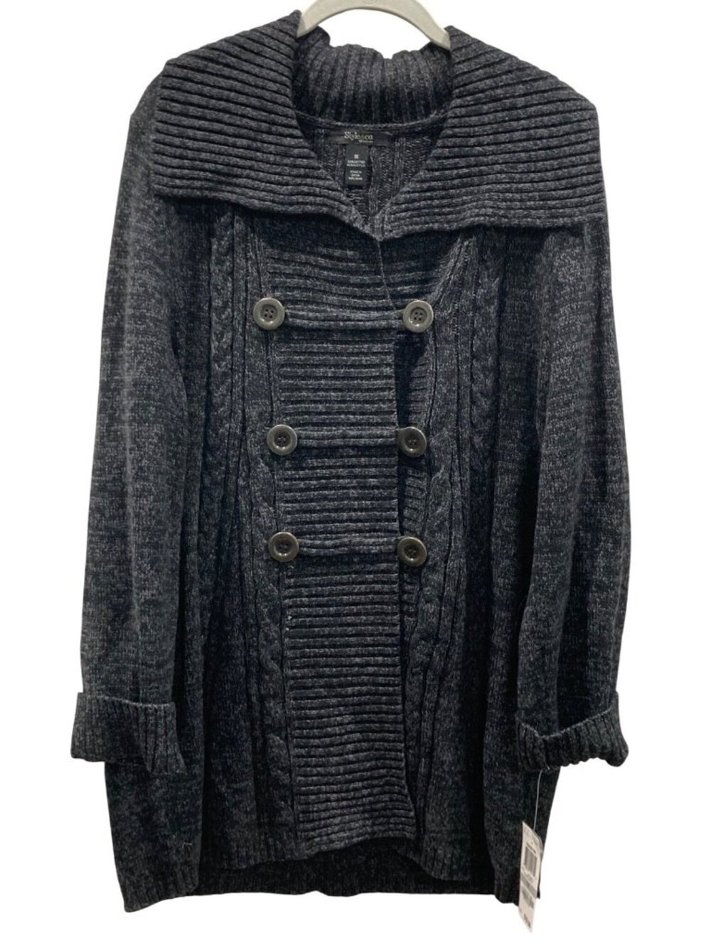 Style & Co Double Breasted Cardigan Sweater 1X Black Whimsygoth Lagenlook Fairy